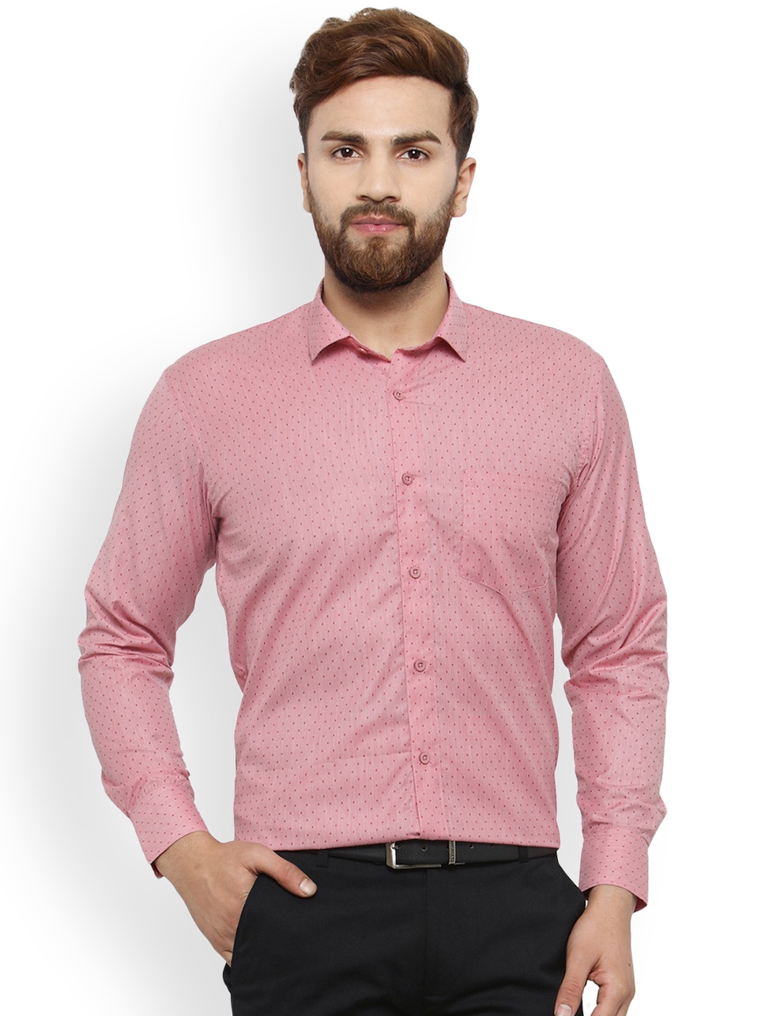 Buy JAINISH Men Coral Classic Slim Fit Self Design Formal Shirt ...