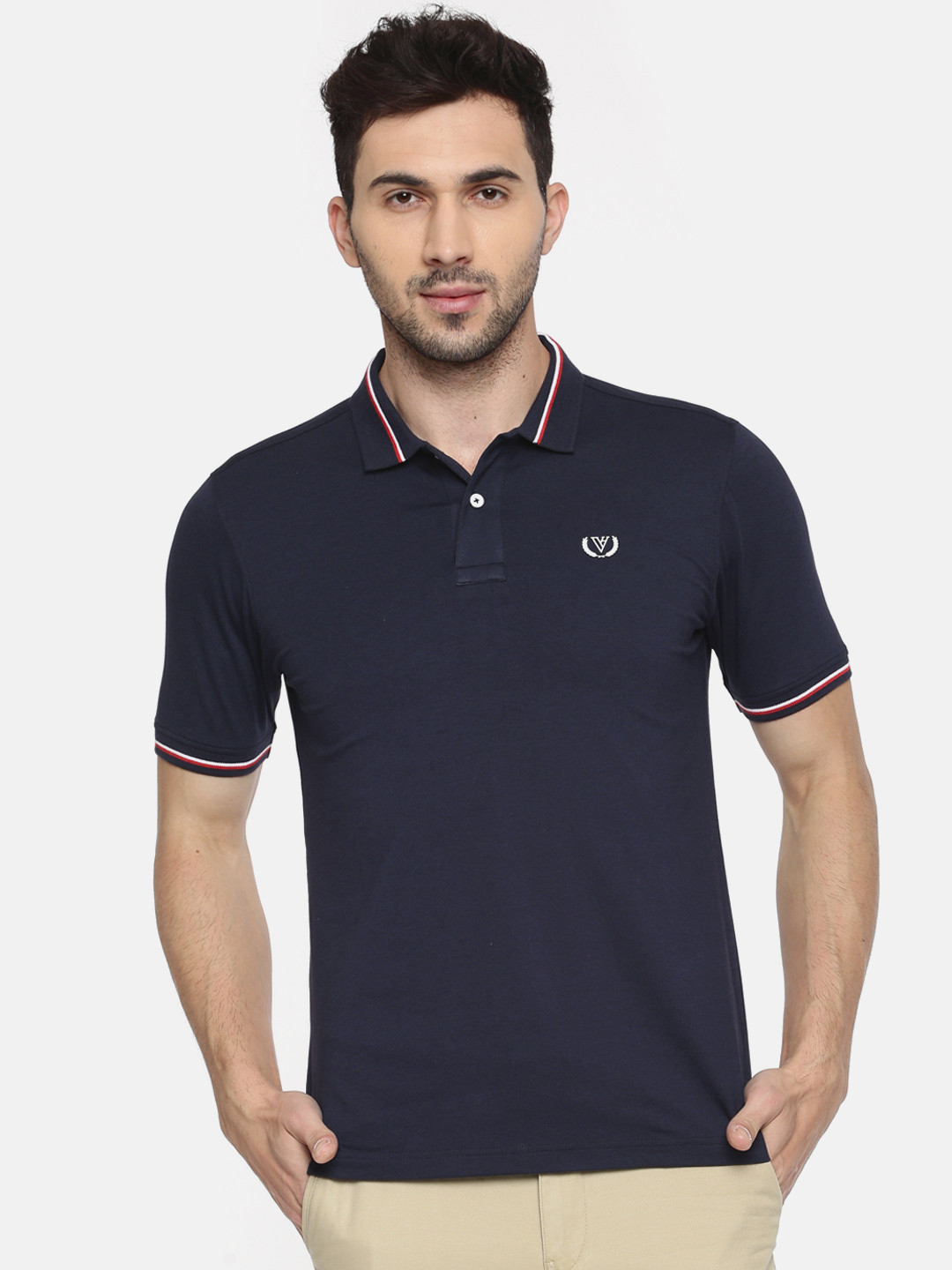 Buy Van Heusen Sport Men Navy Solid Polo Collar T Shirt Tshirts for