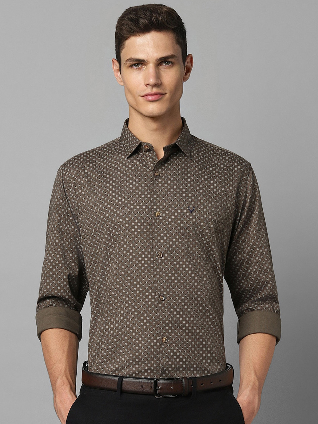 Men's Yellow Slim Fit Micro Ditsy Printed Oxford Cotton Casual Shirt main image 0