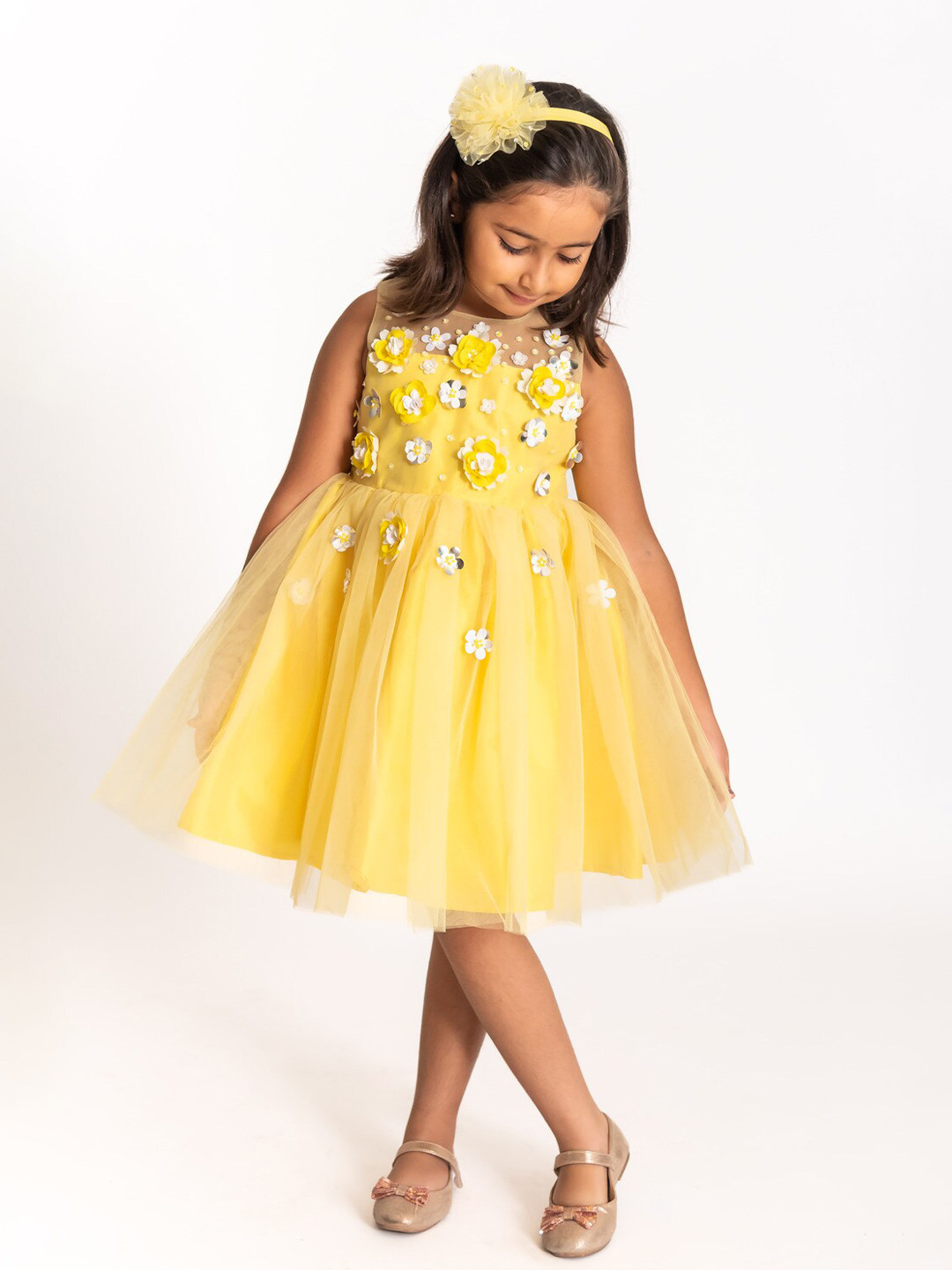 Girls Flower Detail Fit and Flare Dress