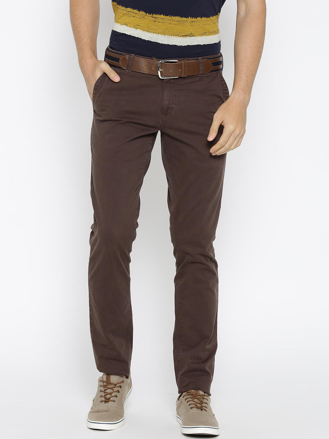 Buy Parx Men Brown Tapered Fit Solid Trousers - Trousers for Men ...