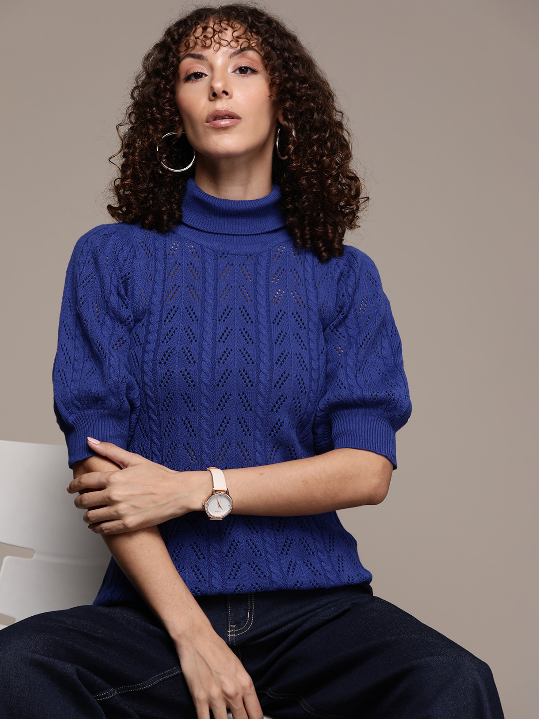 Buy Bebe Brighter Basics Turtle Neck Cable Knit Longline Pullover ...