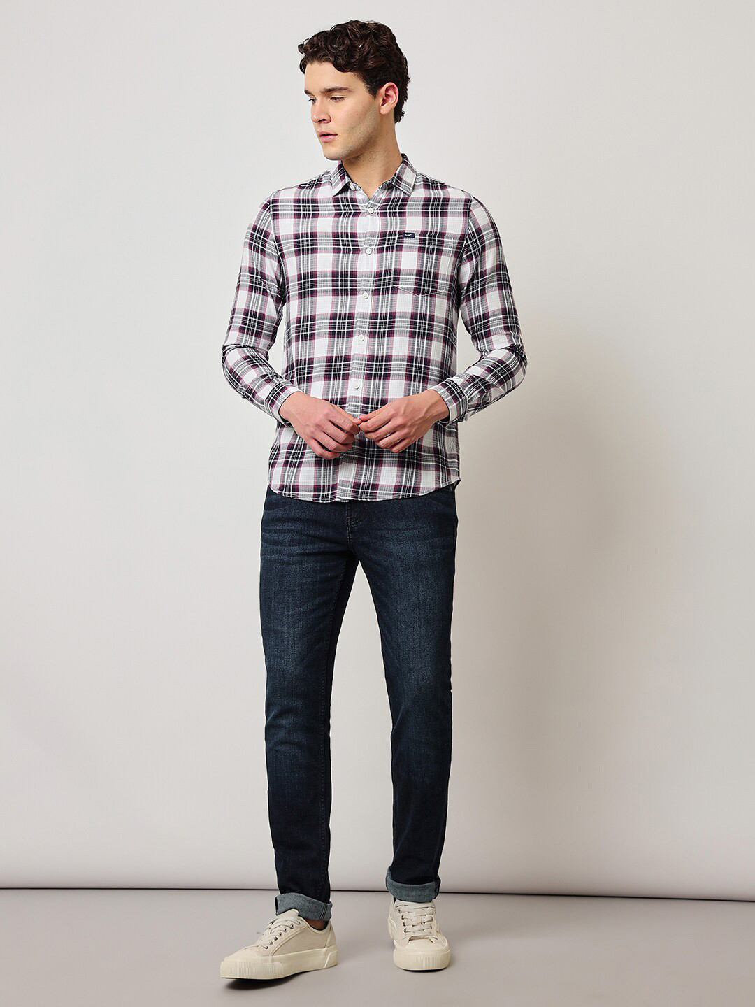 Men'S Tartan Checked Cotton Casual Shirt
