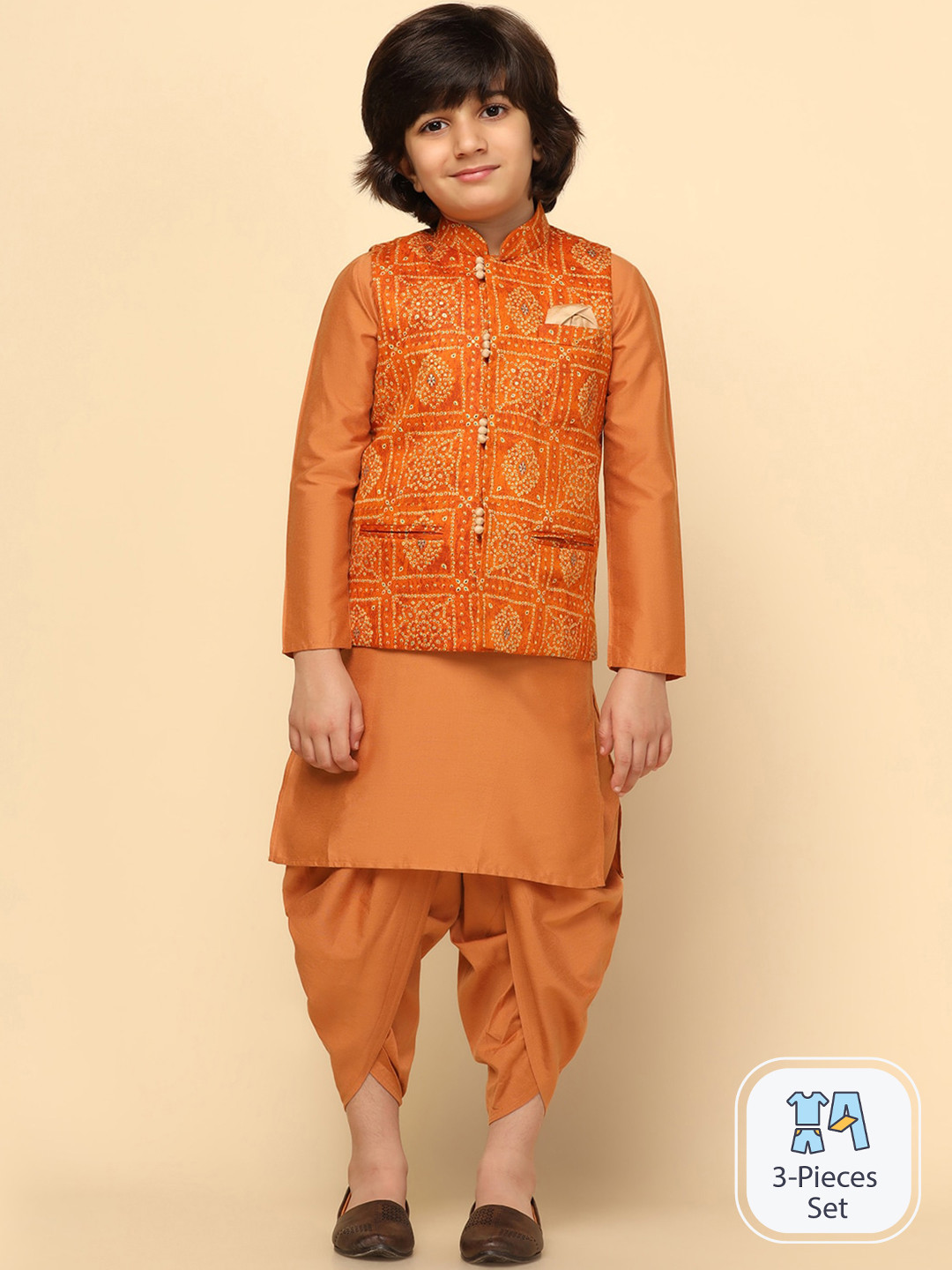 Buy KISAH Boys Mandarin Collar Kurta With Pyjamas & Nehru Jacket