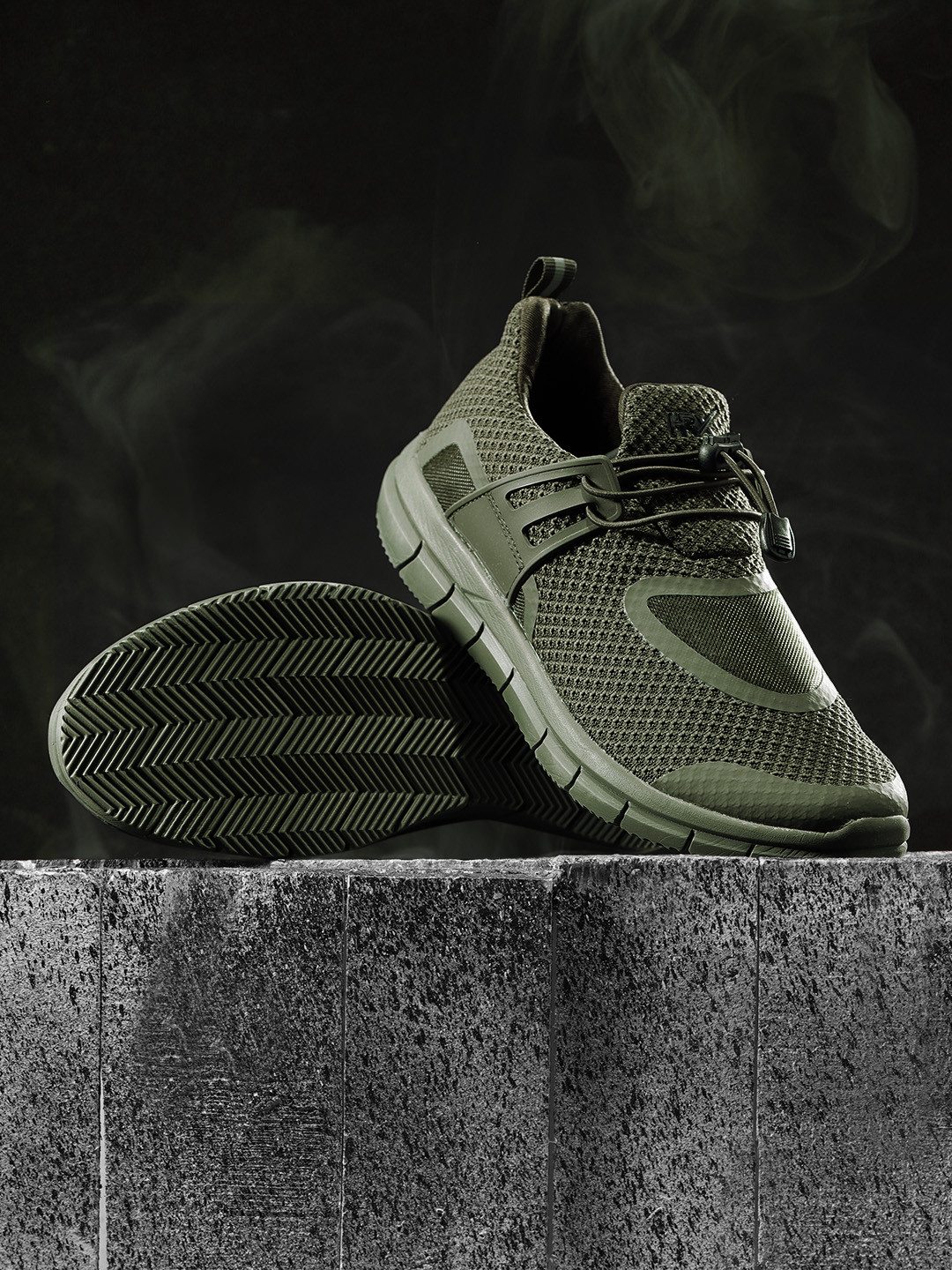 olive green running shoes