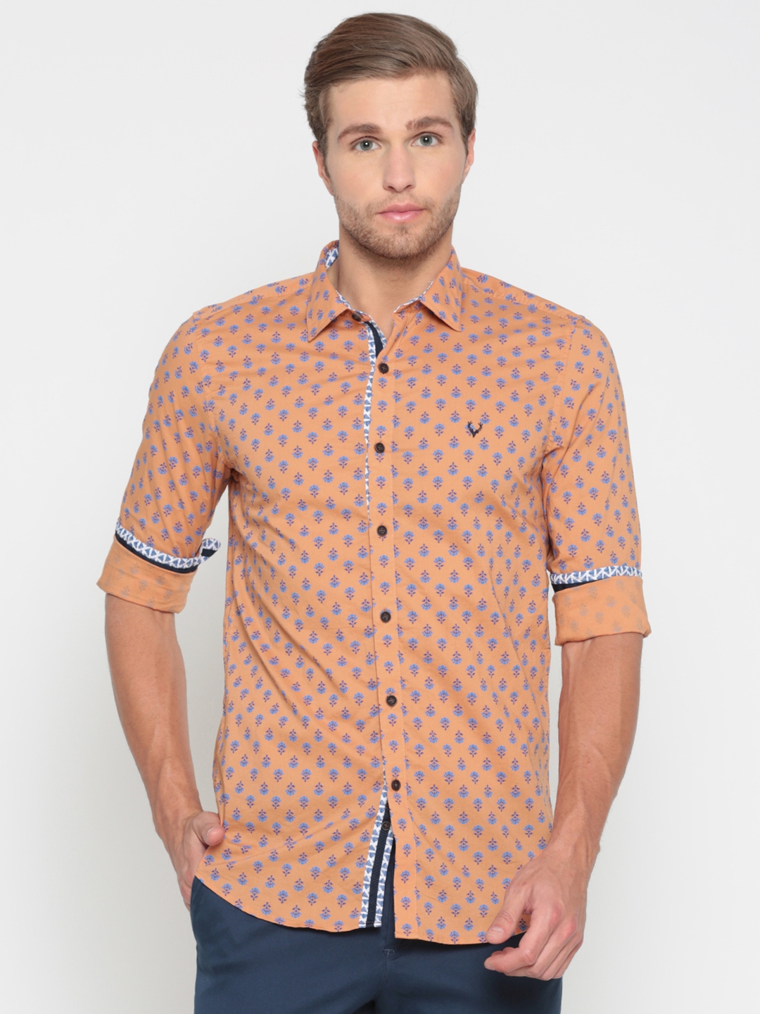 Buy Allen Solly Men Orange Regular Fit Printed Casual Shirt - Shirts ...