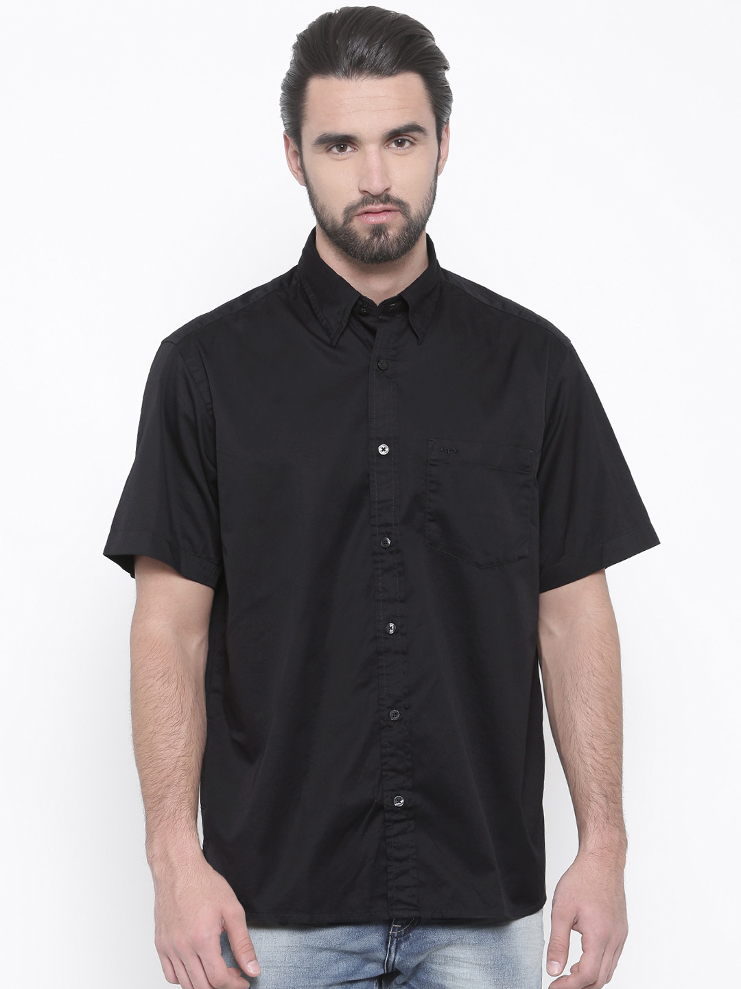 Buy ColorPlus Men Black Classic Regular Fit Solid Casual Shirt - Shirts ...