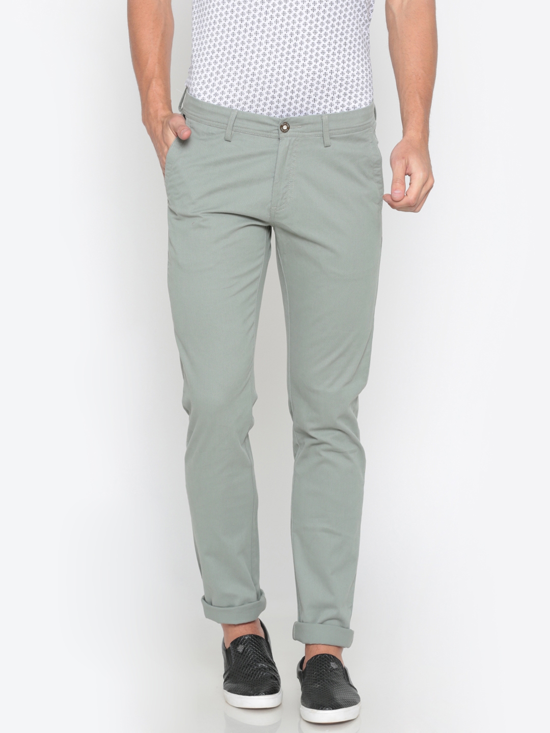 Buy Allen Solly Men Green Slim Fit Self Design Chinos - Trousers for ...