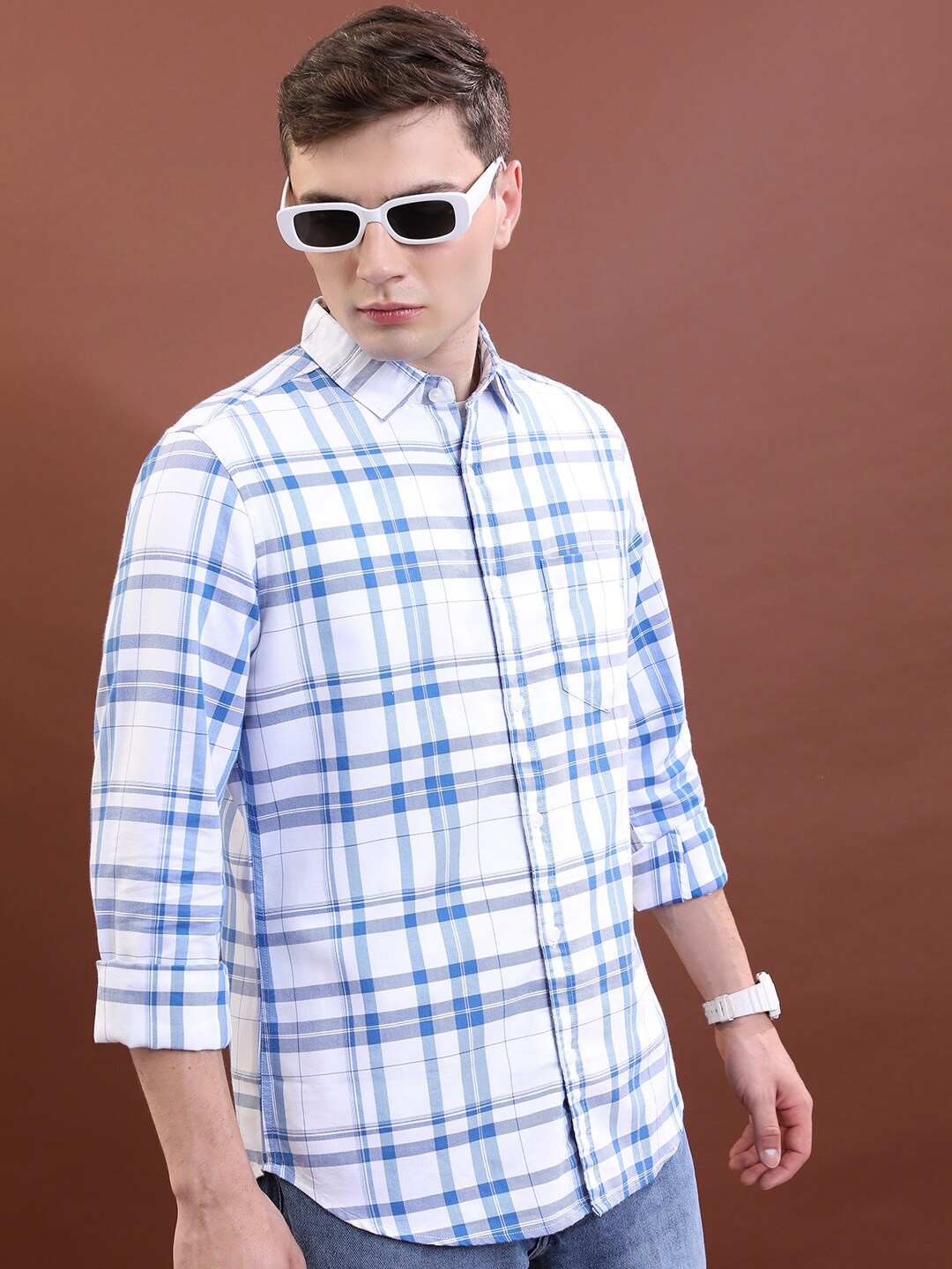 Buy HIGHLANDER White Slim Fit Checked Spread Collar Casual Shirt - Shirts for Men 24471008 | Myntra