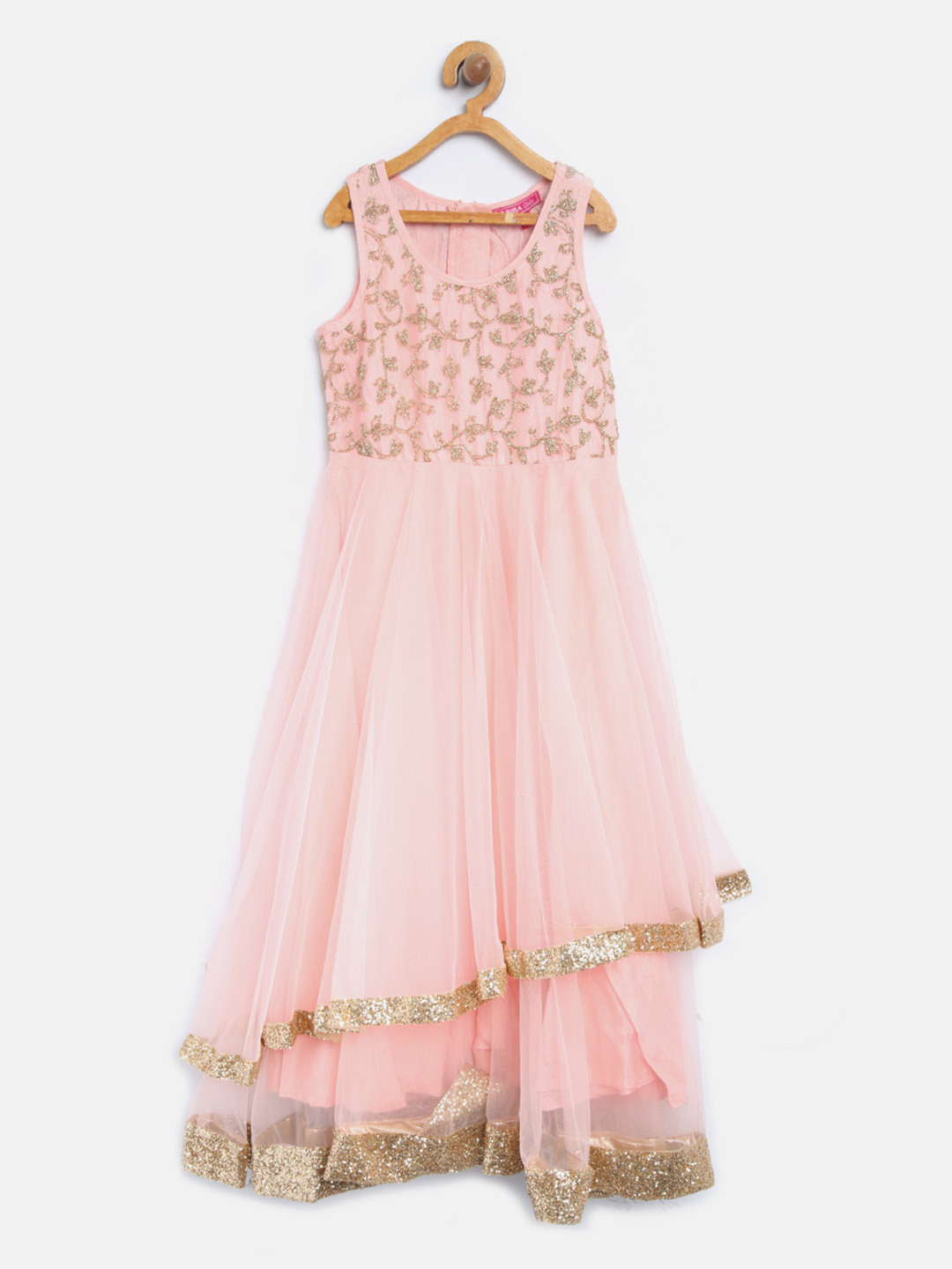 Buy Biba Girls Pink Embellished Net Layered Maxi Dress Dresses for