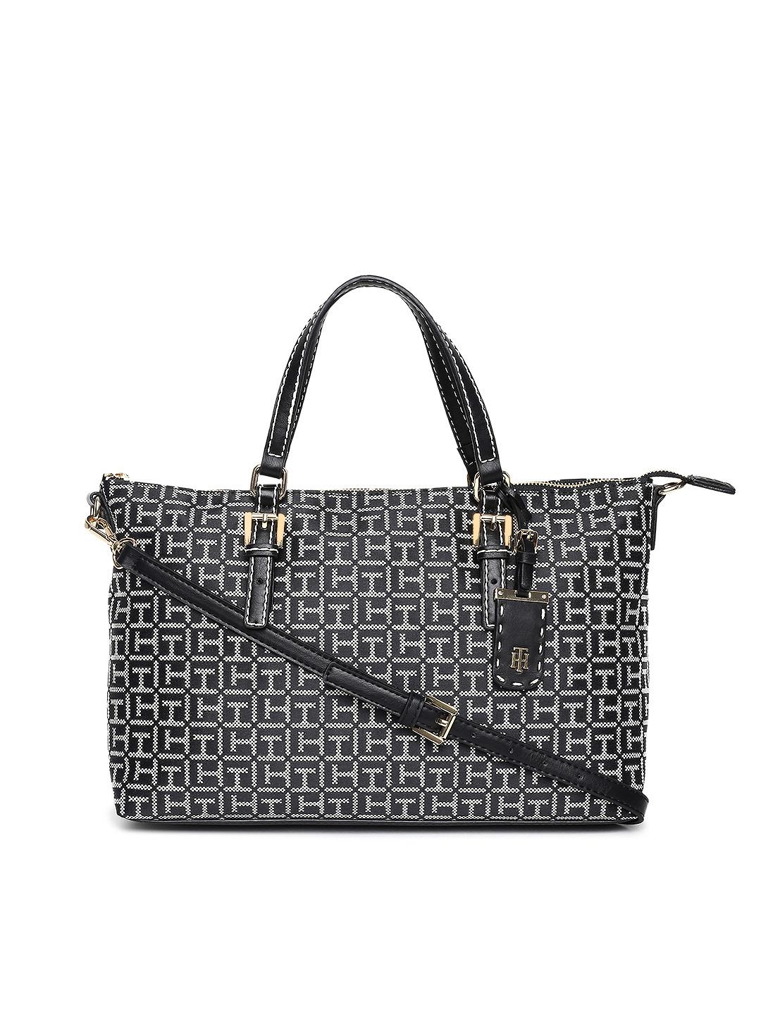 Buy Tommy Hilfiger Black & White Self Design Shoulder Bag Handbags