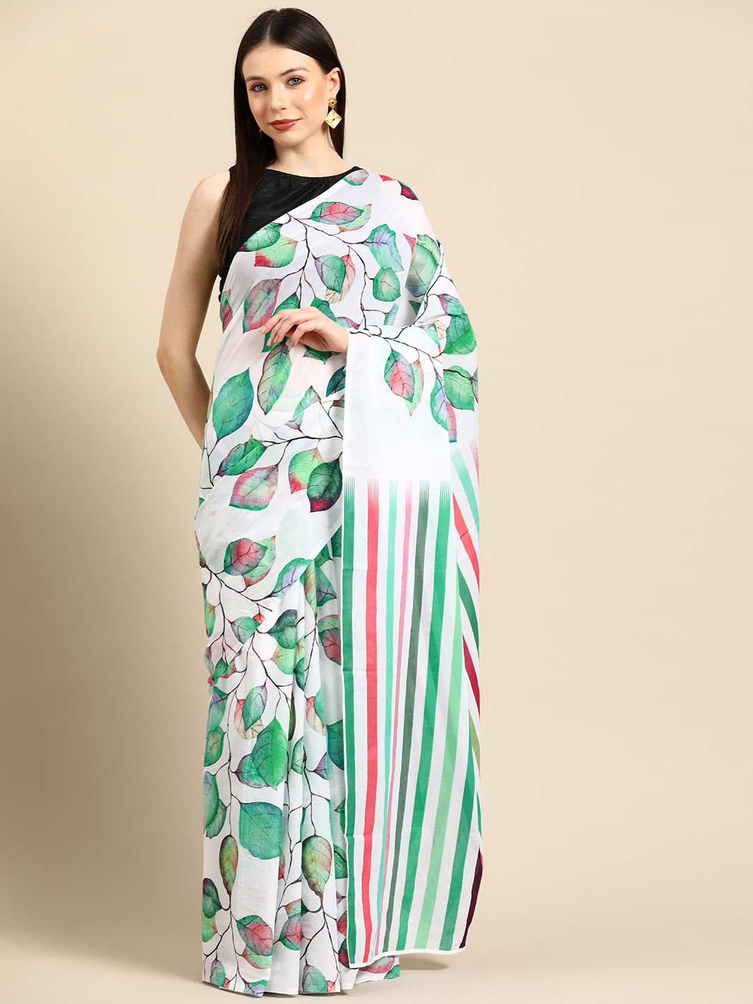Buta Buti Blue Color Floral Printed Pure Cotton Saree With Unstitched Blouse And lace main image 0