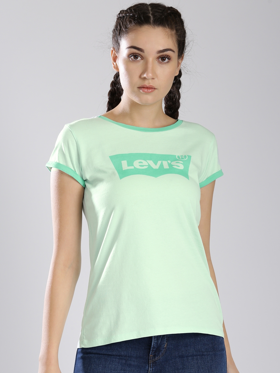 Buy Levis Women Green Printed Round Neck Pure Cotton T Shirt - Tshirts ...