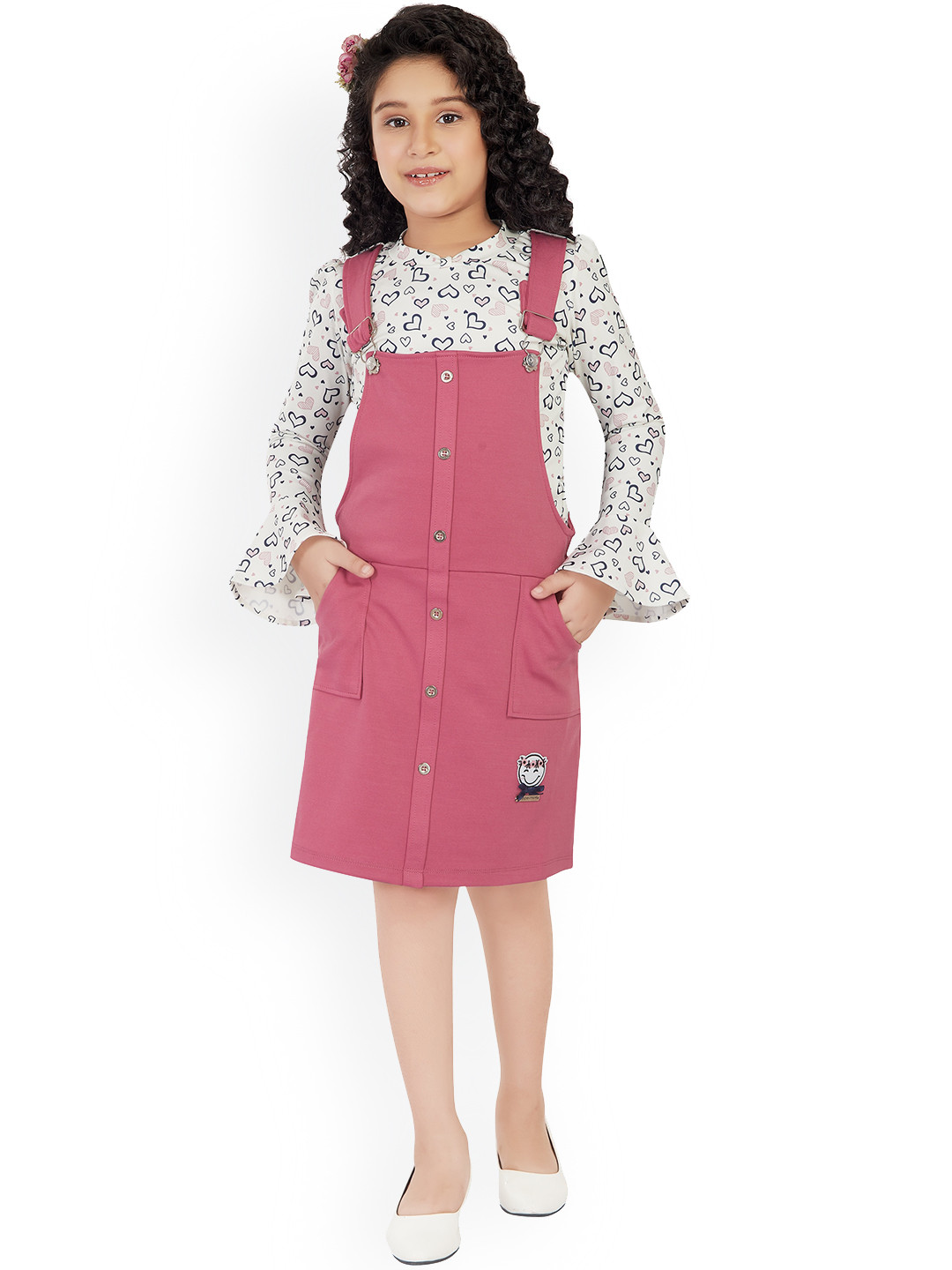 Babyhug Cotton Knit Wild Animal Print Knee length Dungaree with Half Sleeves Stripe Inner Tee - Grey & Blue