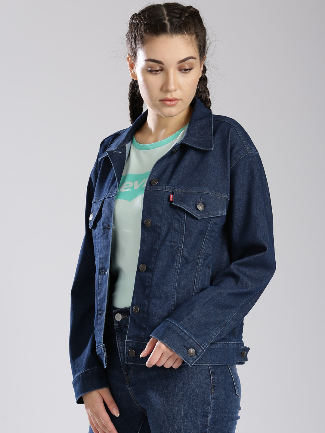 Buy Levis Women Blue Solid Denim Jacket Jackets for Women 2447901