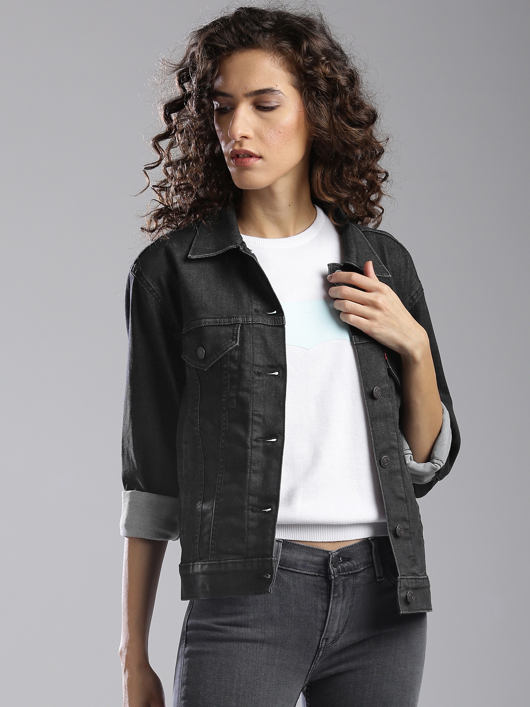 Buy Levis Women Black Solid Denim Jacket - Jackets for Women 2447902 ...