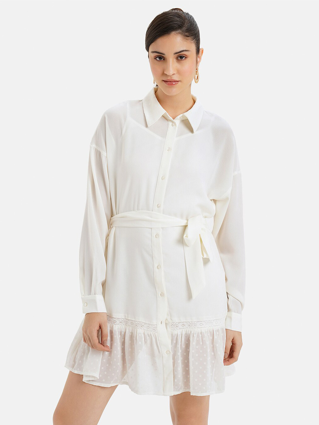 Buy Kazo Cuffed Sleeve Shirt Mini Dress Dresses for Women 24486294