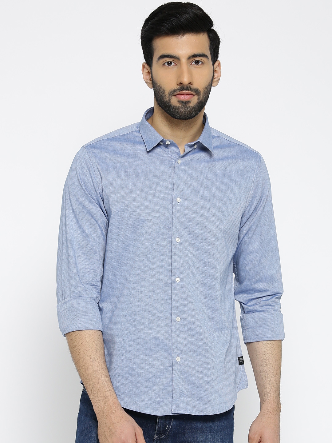 Buy Blackberrys Men Blue Slim Fit Self Design Casual Shirt - Shirts for ...
