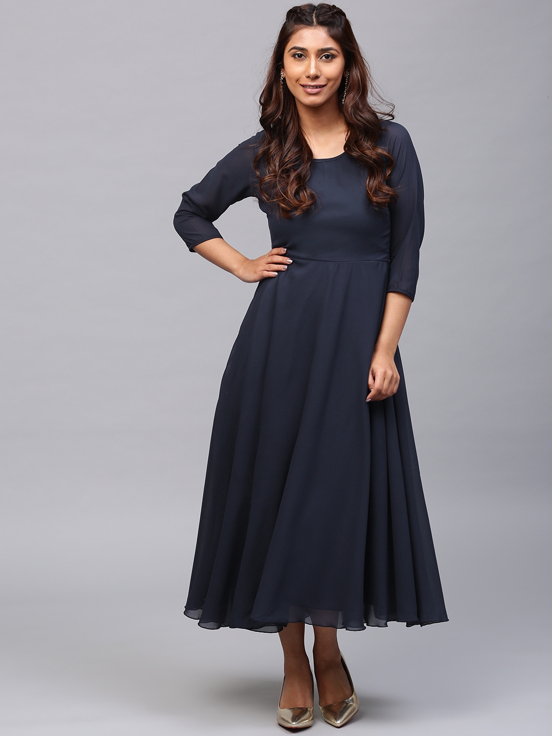 Buy Aks Women Navy Blue Maxi Dress Dresses For Women 2448832 Myntra 8273