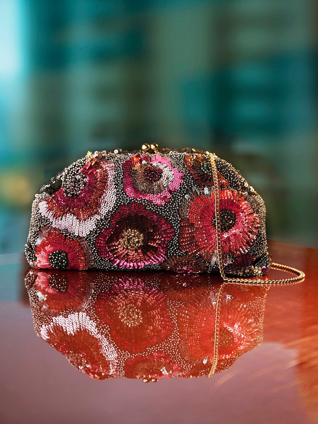 Buy Accessorize London Women's Multi Dany Sequin Beaded Floral Clutch