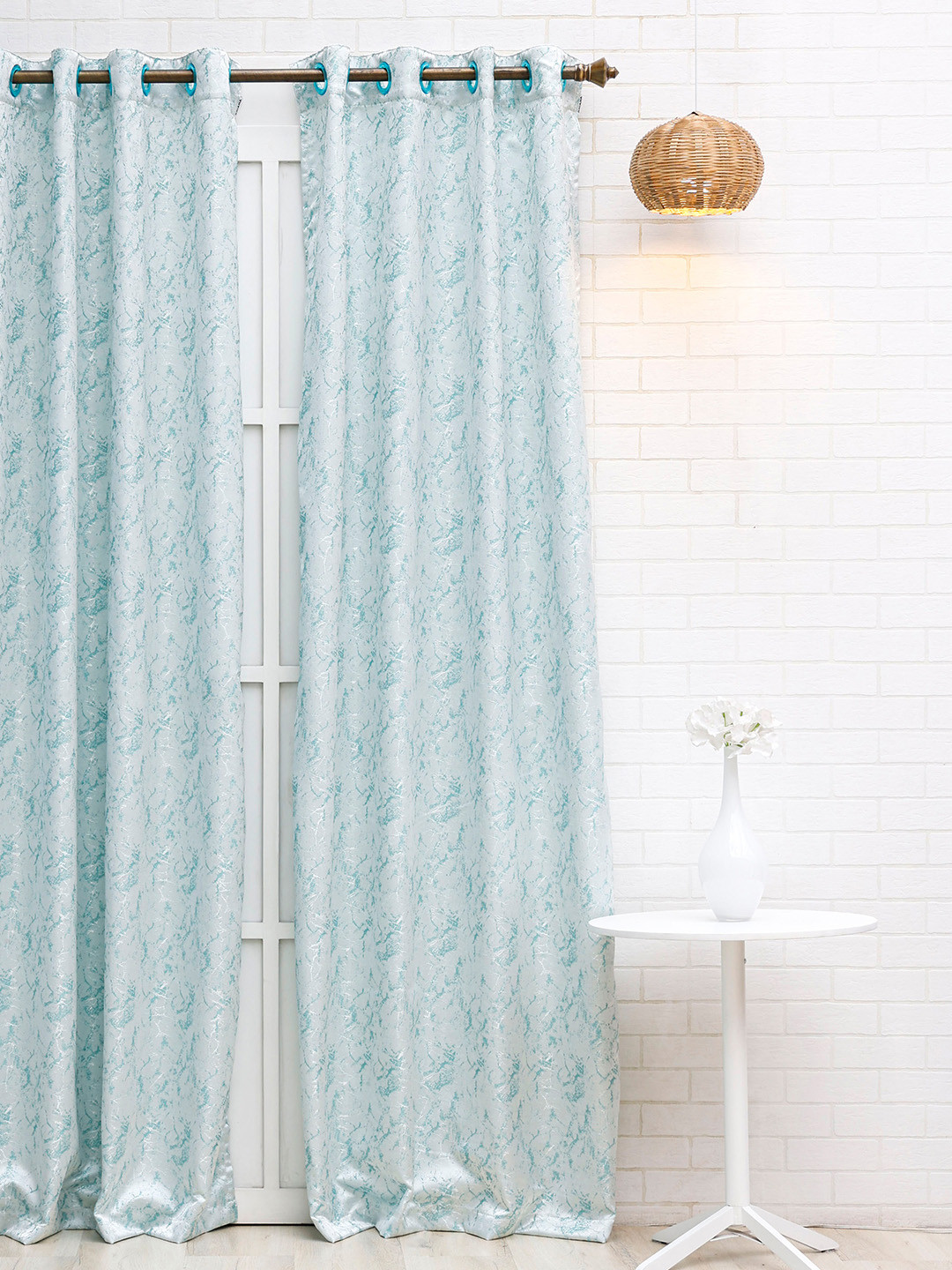 Buy Ariana Turquoise Blue & White Abstract Room Darkening Long Door