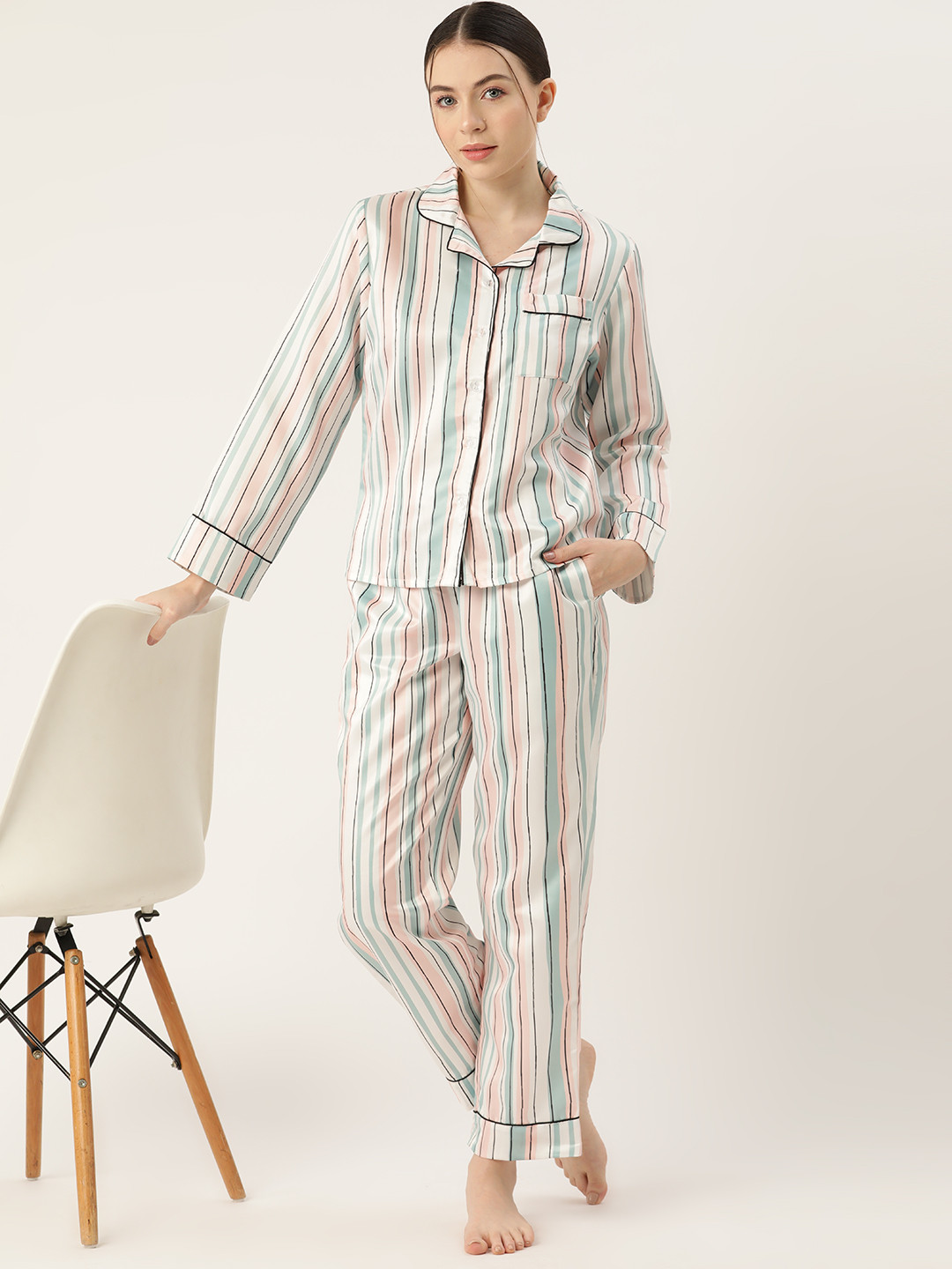 Buy ETC Women Striped Satin Night Suit - Night Suits for Women 24498180 ...