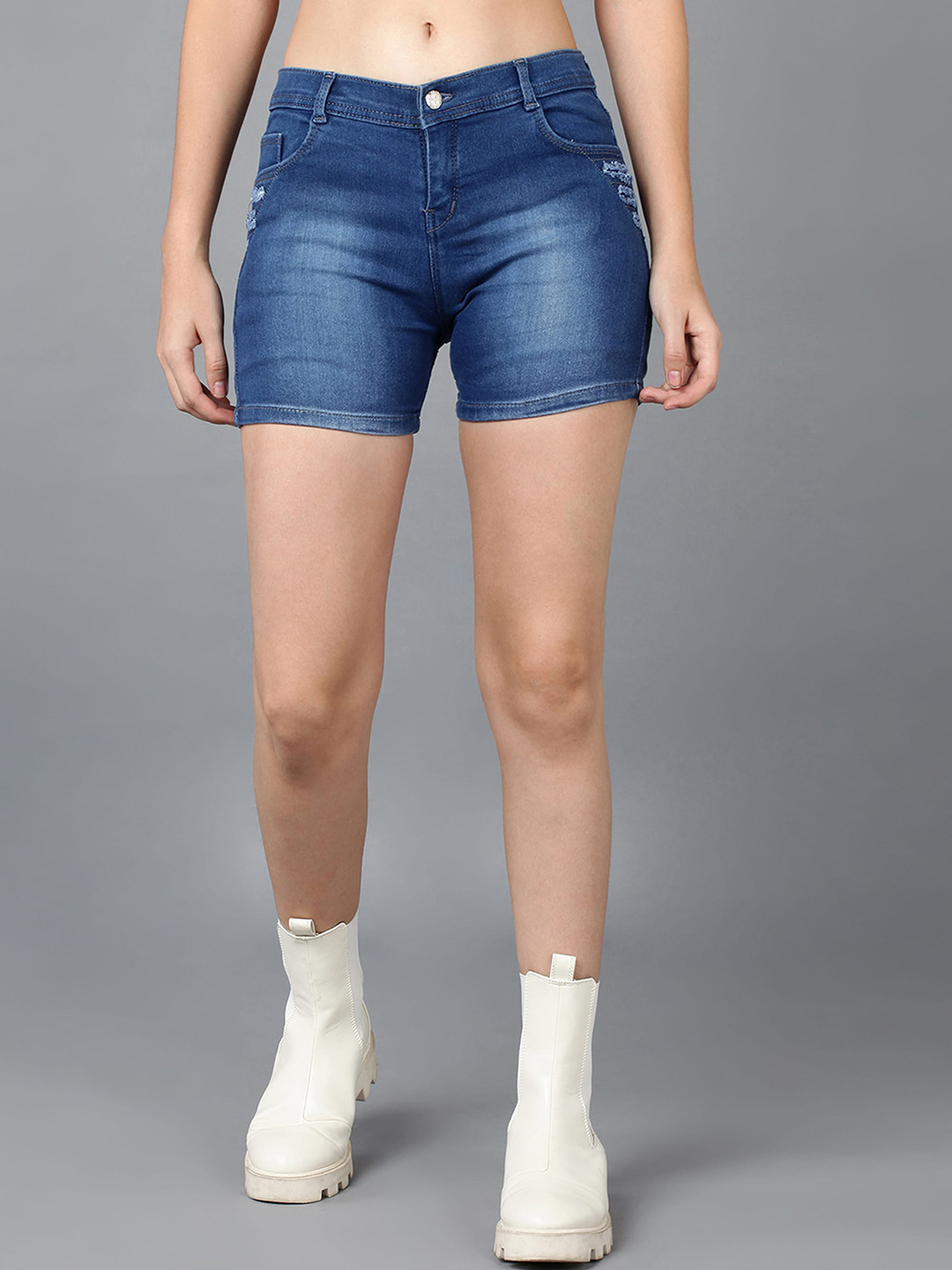Buy A Okay Women Washed Slim Fit Cycling Denim Shorts Shorts for