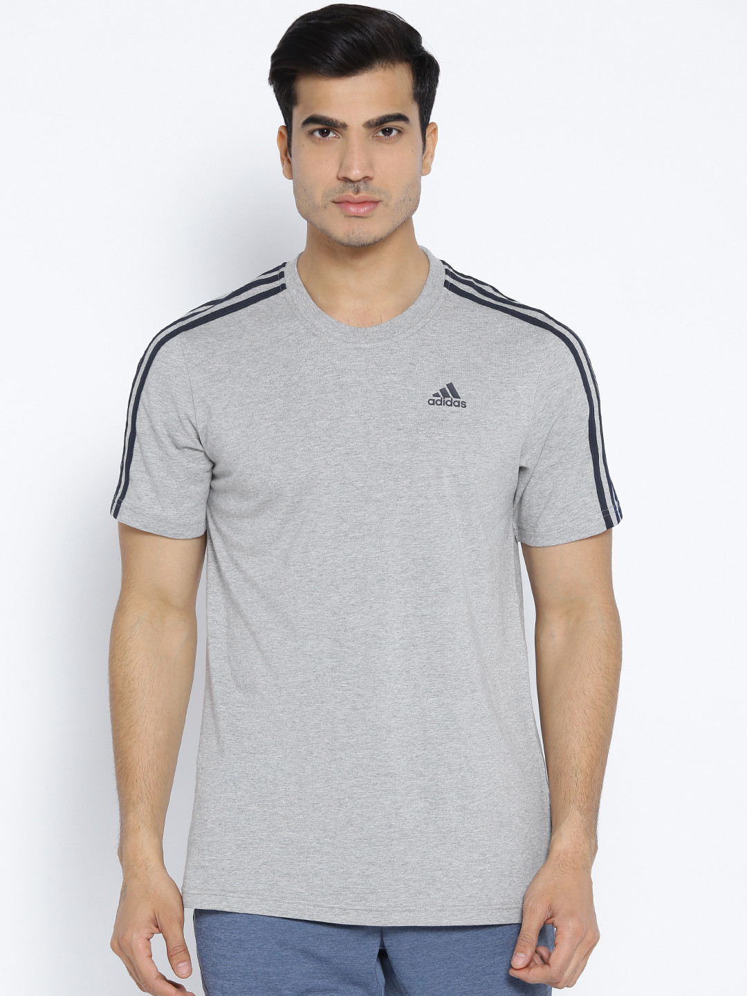 Buy ADIDAS Men Grey Melange ESS 3S Solid Training Pure Cotton T Shirt