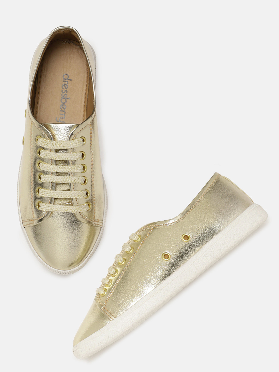 Buy DressBerry Women Gold Toned Sneakers Casual Shoes for Women