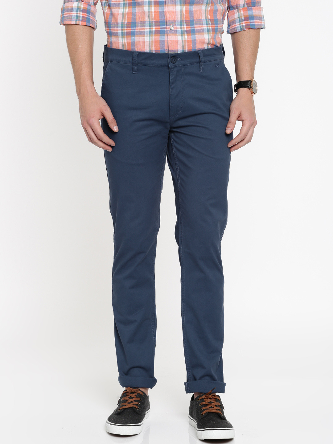 Buy Lee Men Navy Blue Bruce Skinny Fit Solid Chinos - Trousers for Men ...