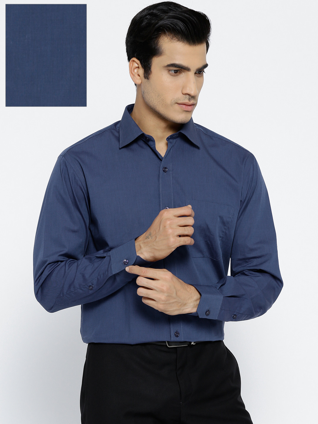Buy Wills Lifestyle Men Navy Blue Regular Fit Solid Formal Shirt Shirts for Men 2451639 Myntra