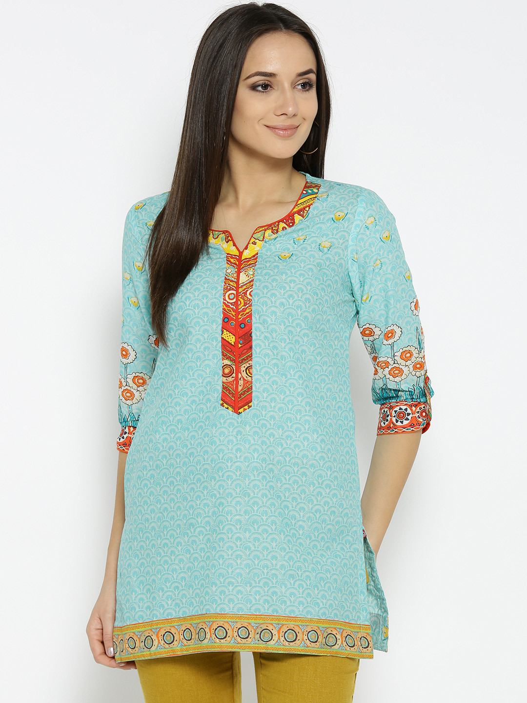 biba blue printed kurta