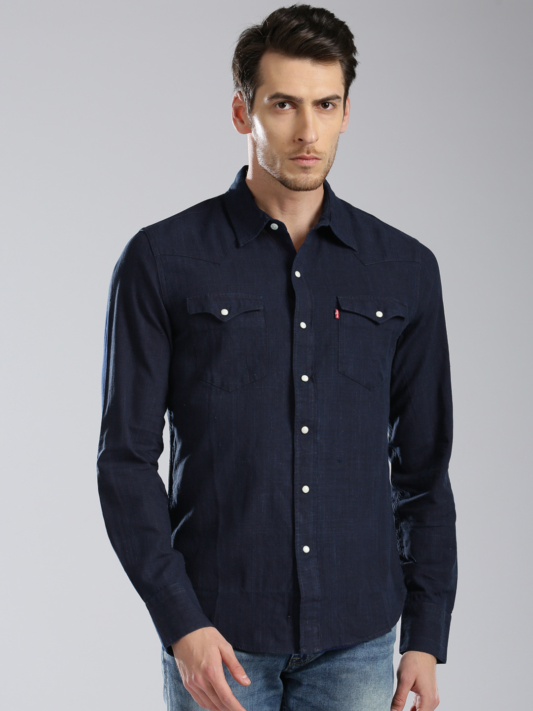Buy Levis Men Navy Slim Fit Solid Casual Khadi Shirt Shirts for Men