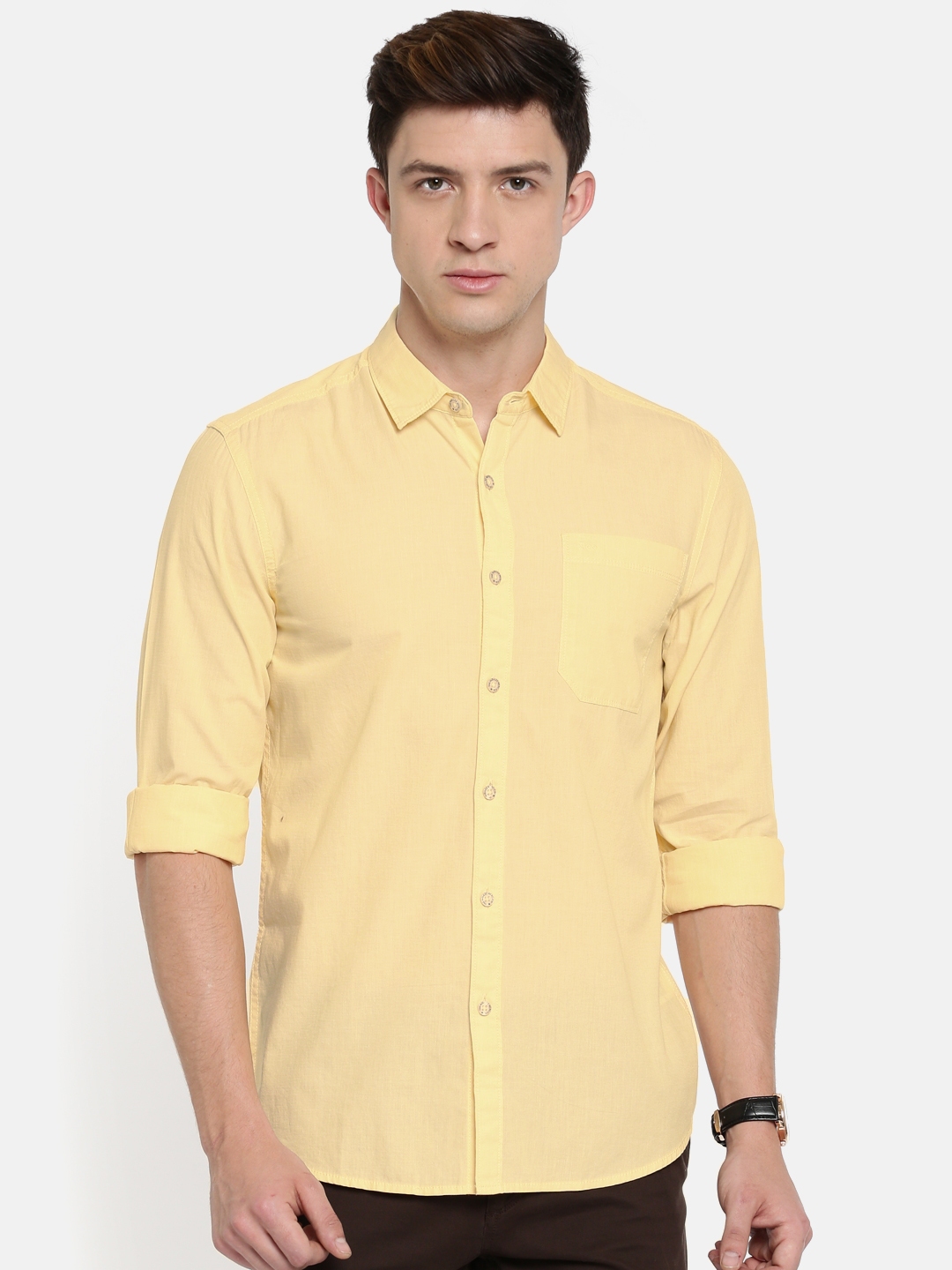 Buy Lee Men Yellow Slim Fit Solid Casual Shirt - Shirts for Men 2452314 ...