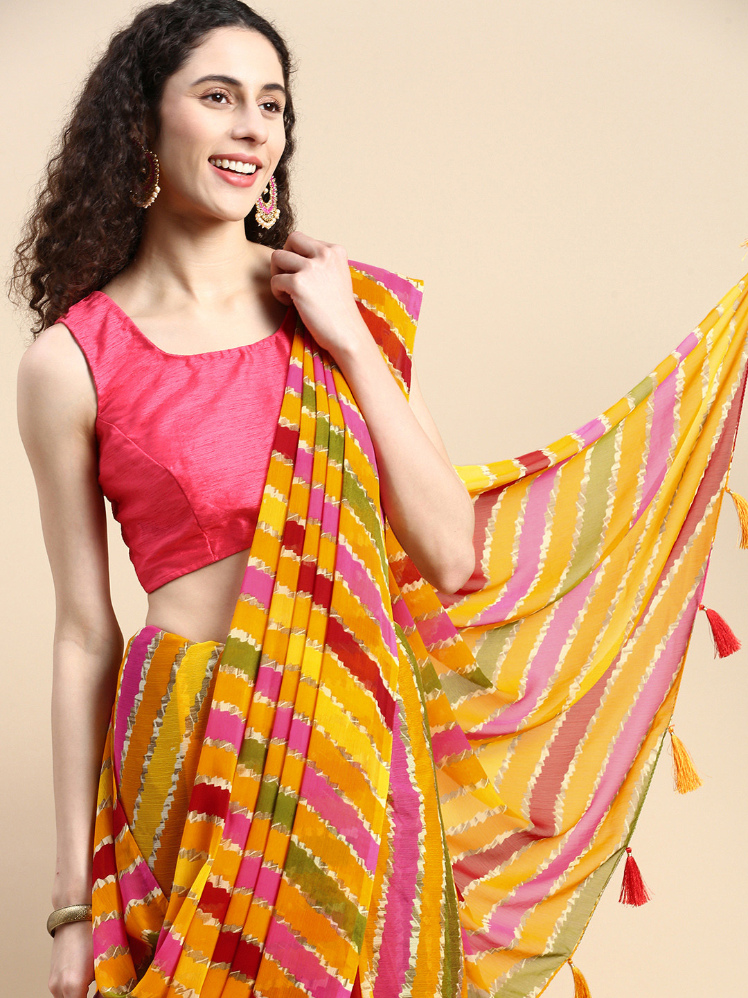 RANI SAAHIBA Dupatta da donna in chiffon ricamato, BEIGE, taglia
