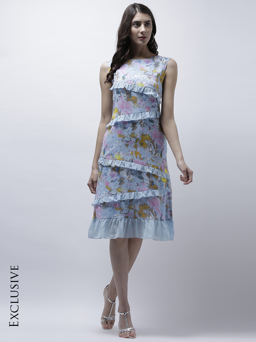 Buy Athena Women Blue Printed A Line Dress Dresses For Women 2452722 Myntra 0156