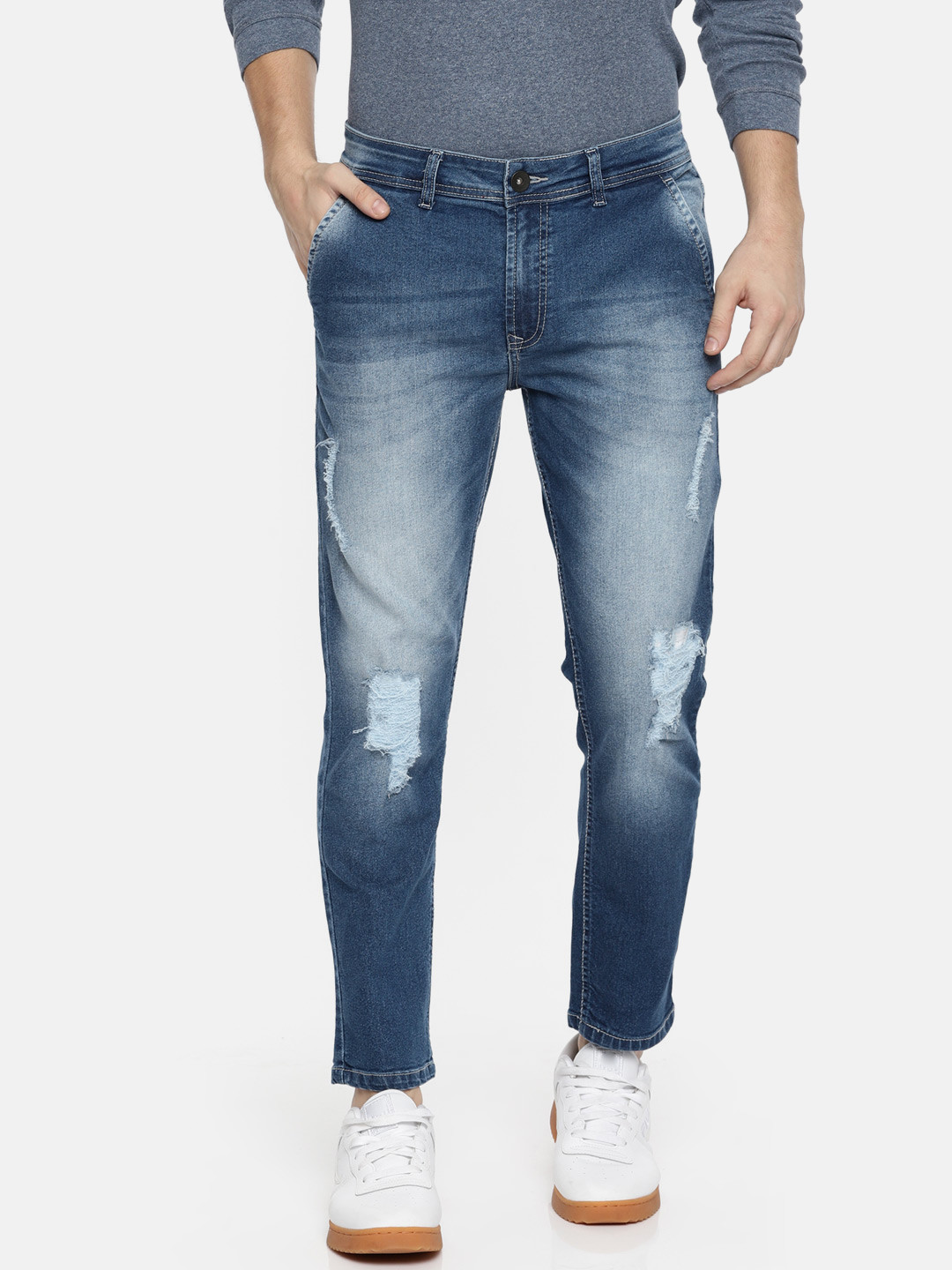 Buy SF JEANS By Pantaloons Men Blue Super Slim Fit Low Rise Low Distress Stretchable Jeans