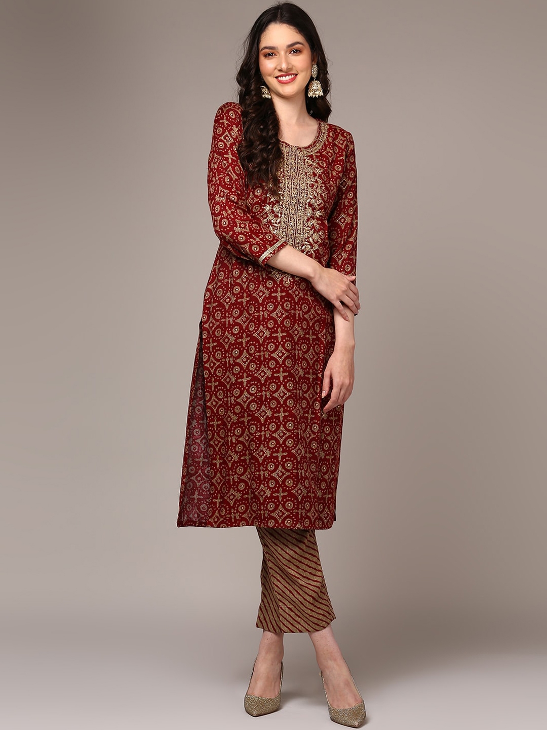 Buy AHIKA Ethnic Motifs Printed Thread Work Straight Kurta Kurtas for