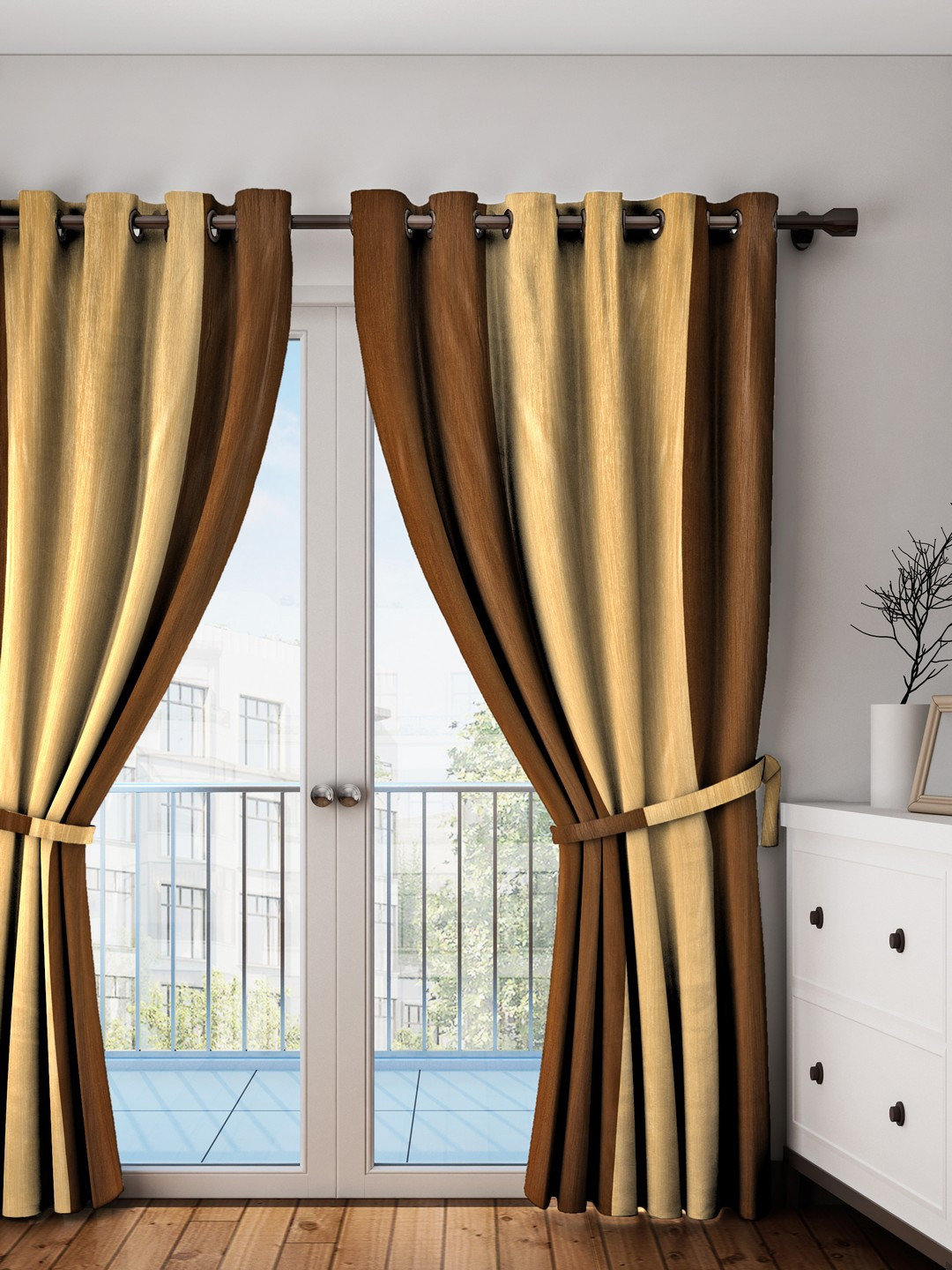 Buy HOUZZCODE Beige & Brown Set Of Single Door Curtains Curtains And