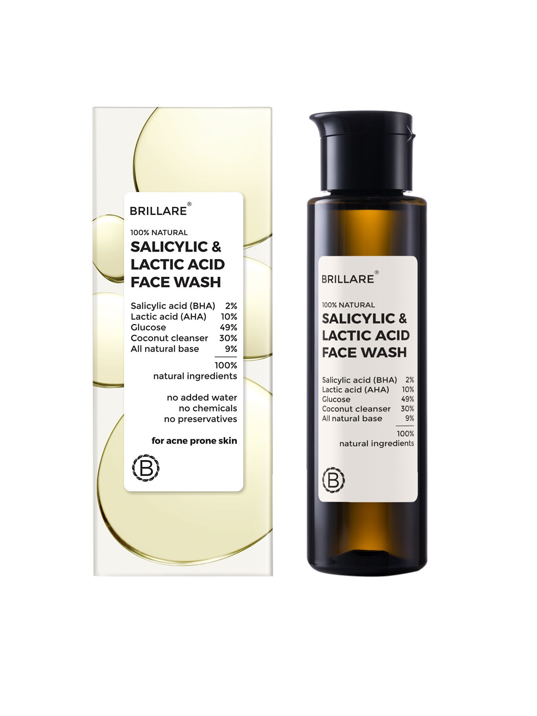 Buy BRILLARE 100 Natural Salicylic & Lactic Acid Face Wash 100ml