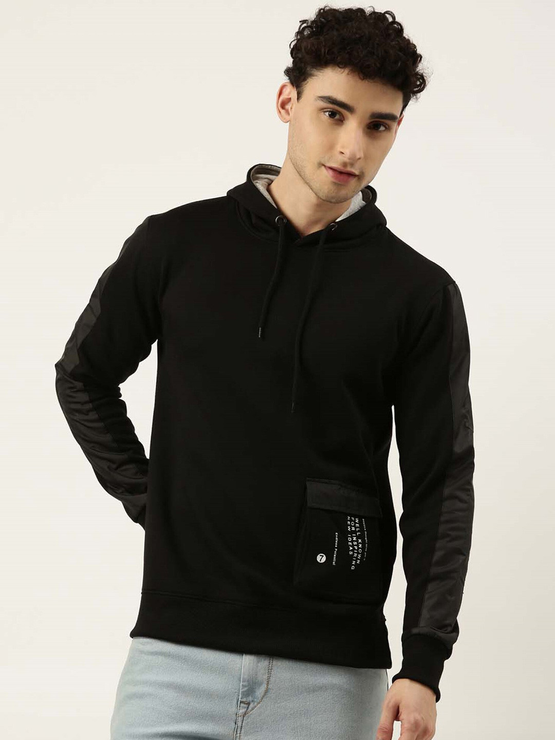 Men's Black Hooded Cotton Pullover