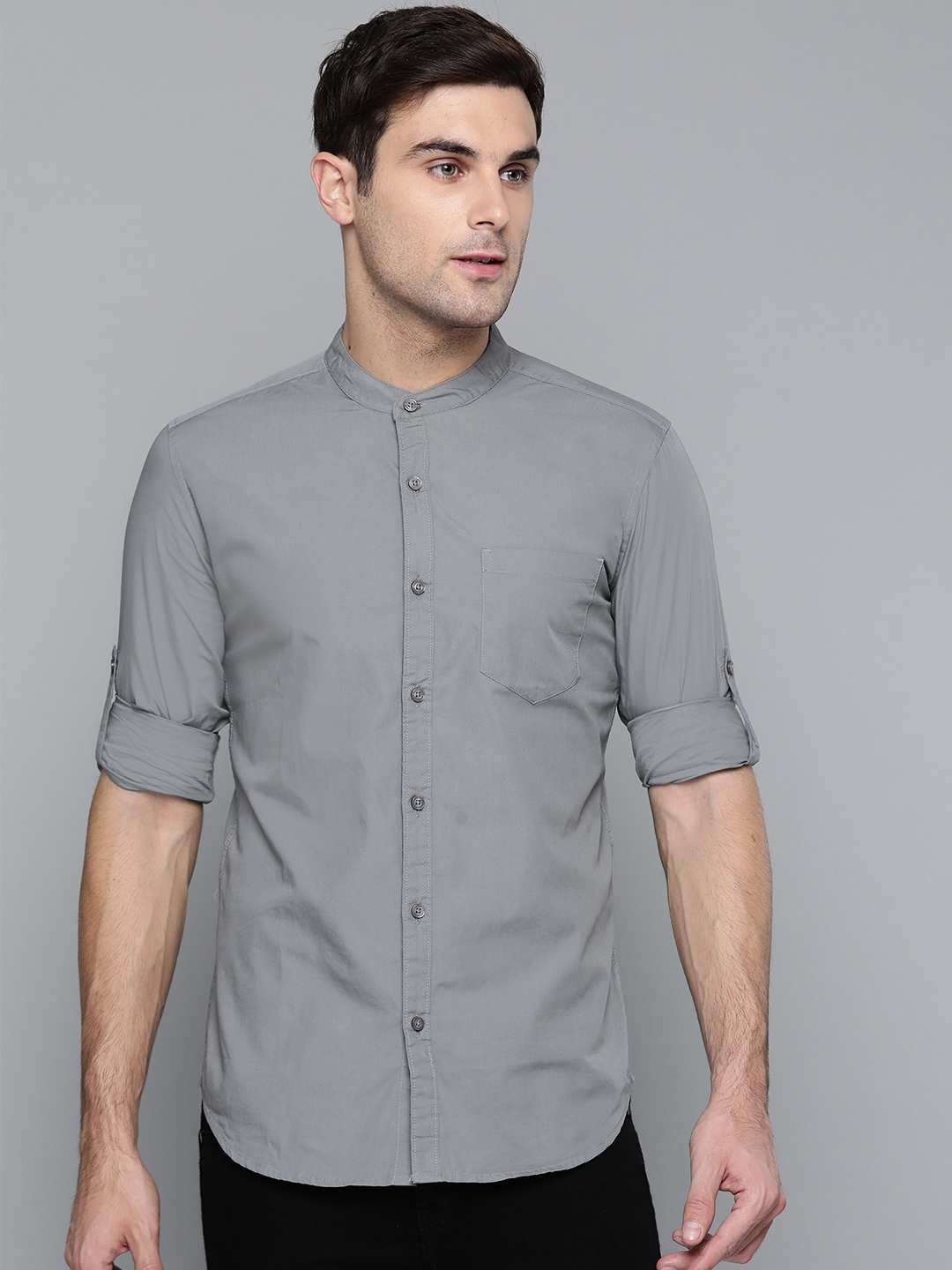 Buy HIGHLANDER Men Grey Slim Fit Solid Casual Shirt - Shirts for Men ...