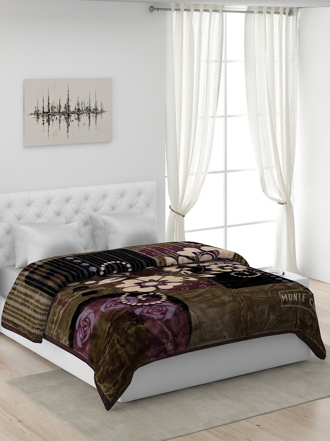 Buy Monte Carlo Olive Green Floral Heavy Winter 4500 GSM Double Bed