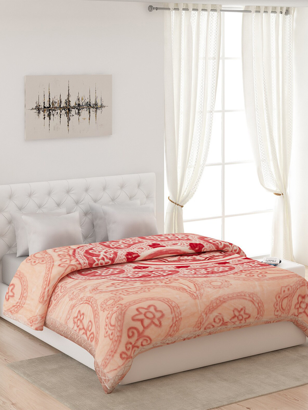 Buy Monte Carlo Beige Floral Heavy Winter Double Bed Blanket Blankets