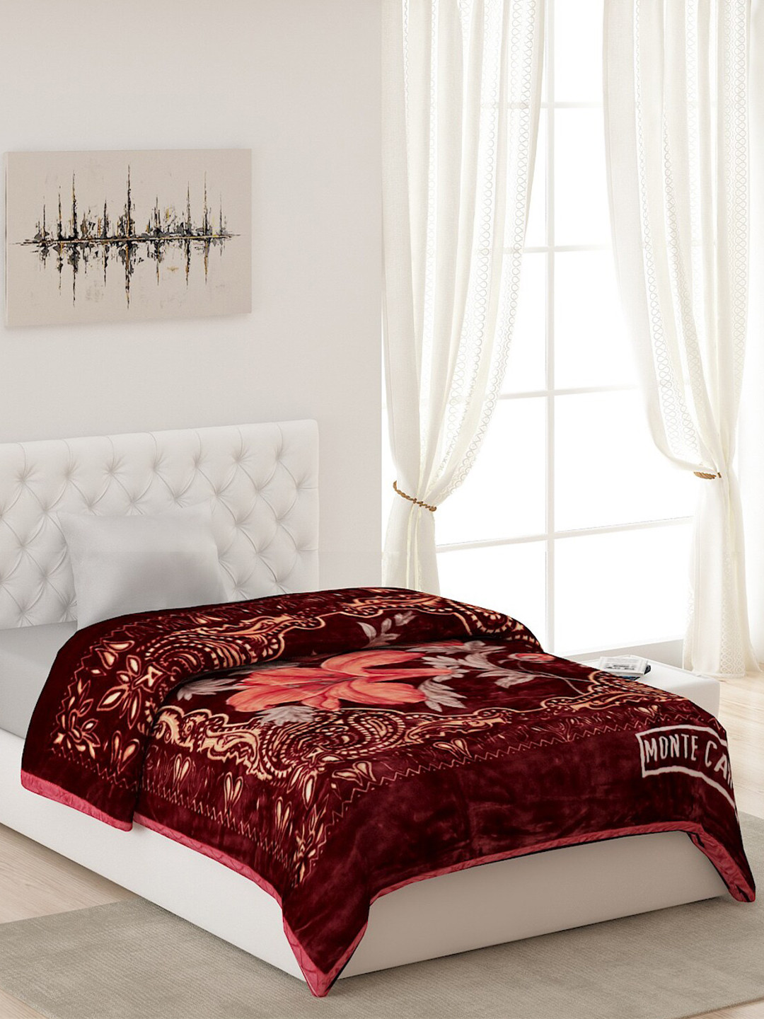 Buy Monte Carlo Brown & Beige Floral Heavy Winter Single Bed Blanket