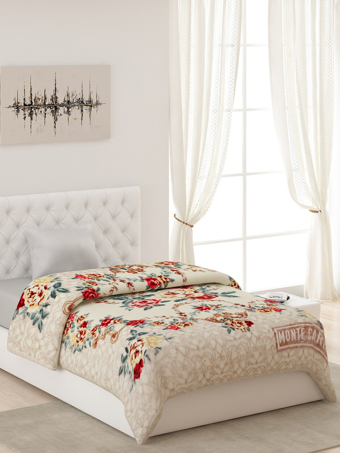Buy Monte Carlo Off White Floral Heavy Winter Single Bed Blanket