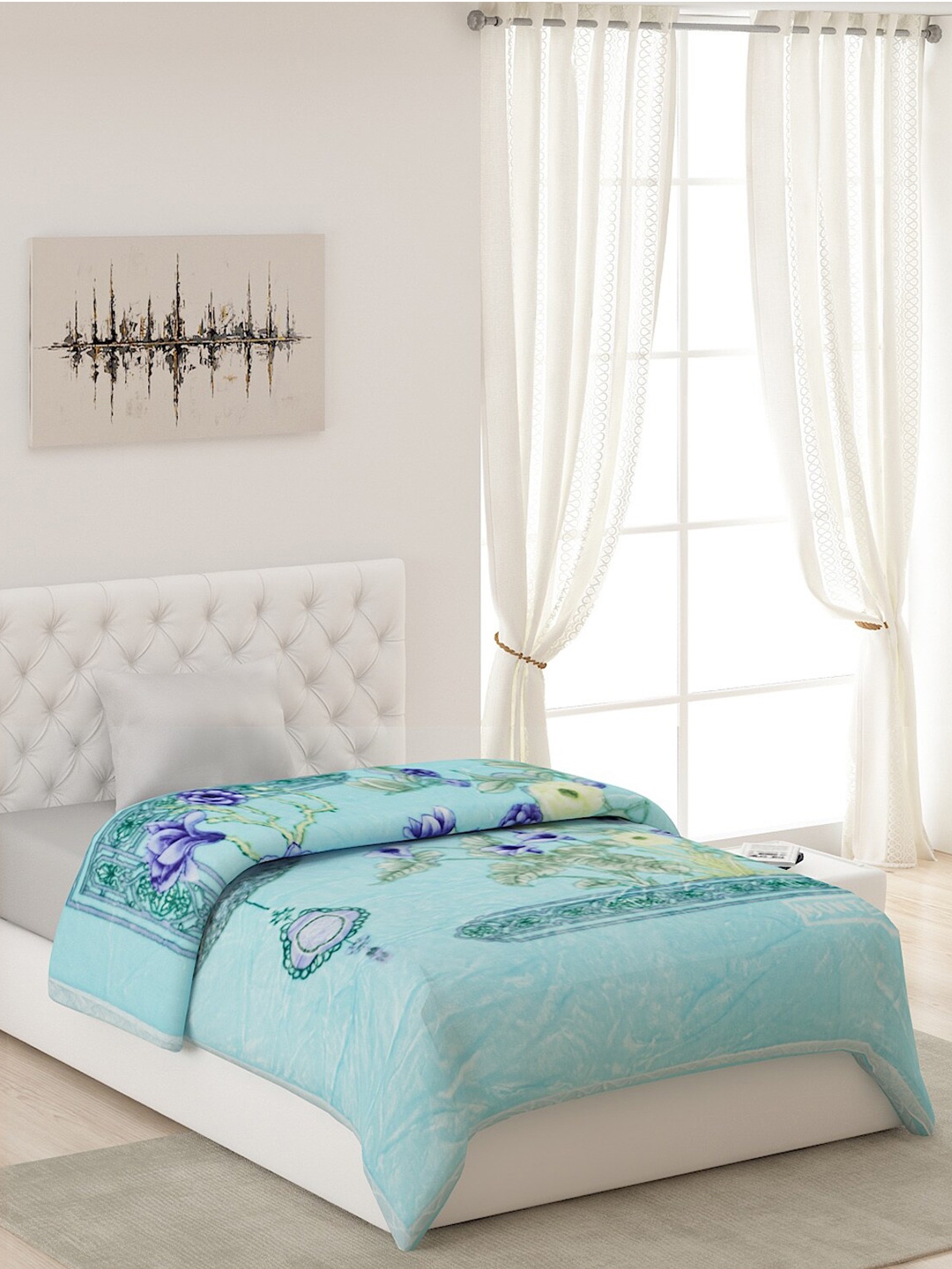 Buy Monte Carlo Blue Floral Heavy Winter Single Bed Blanket Blankets