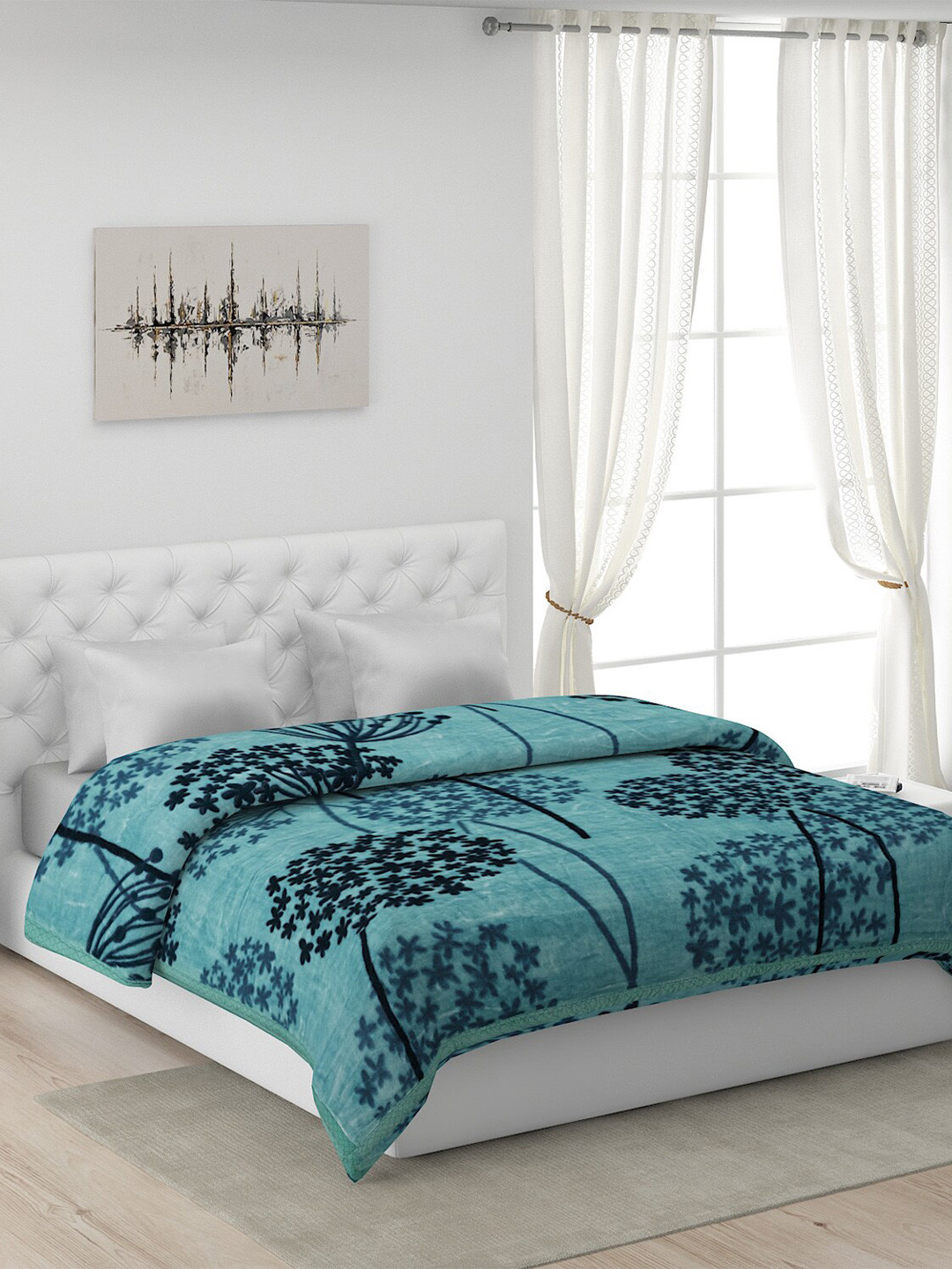 Buy Monte Carlo Teal Floral Heavy Winter Double Bed Blanket Blankets