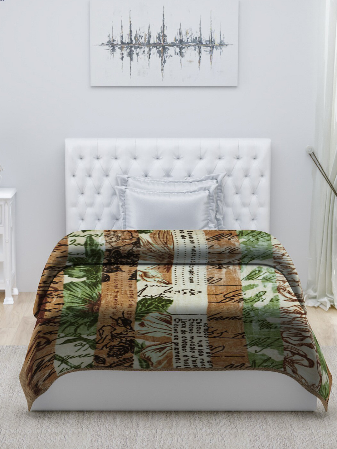 Buy Monte Carlo Green & Brown Printed Heavy Winter Single Bed Blanket
