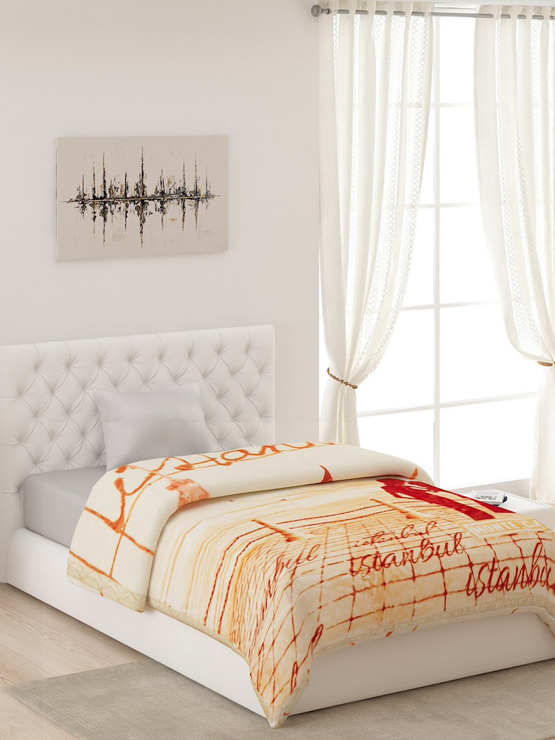 Buy Monte Carlo White & Brown 1800 GSM Heavy Winter Single Bed Blanket